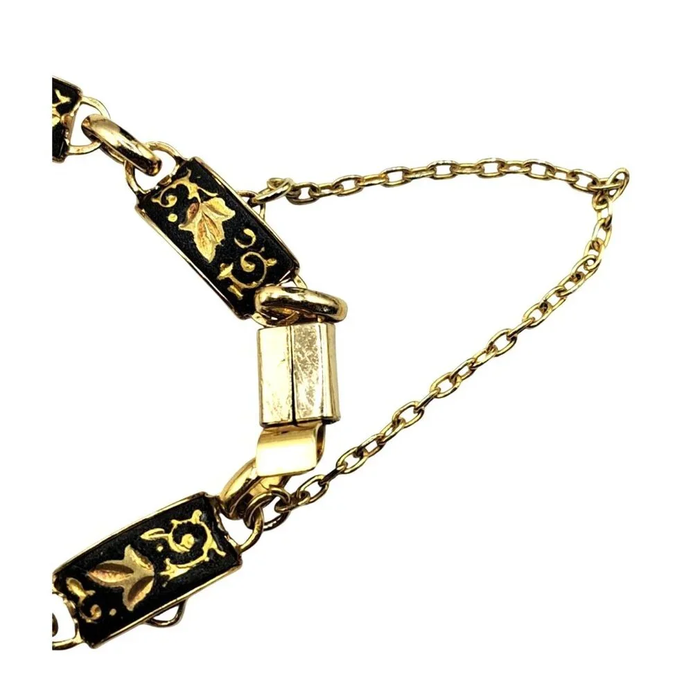 Vintage Damascene Bracelet Panel Links Leaves and Vines Design Safety Chain Cost